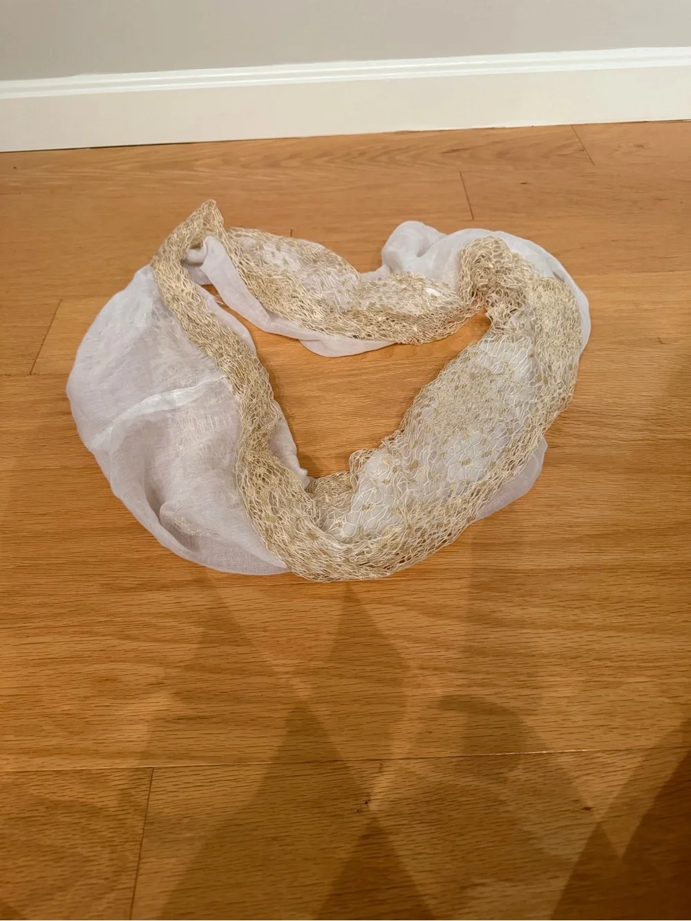 Lightweight White and Gold Decorative Scarf
